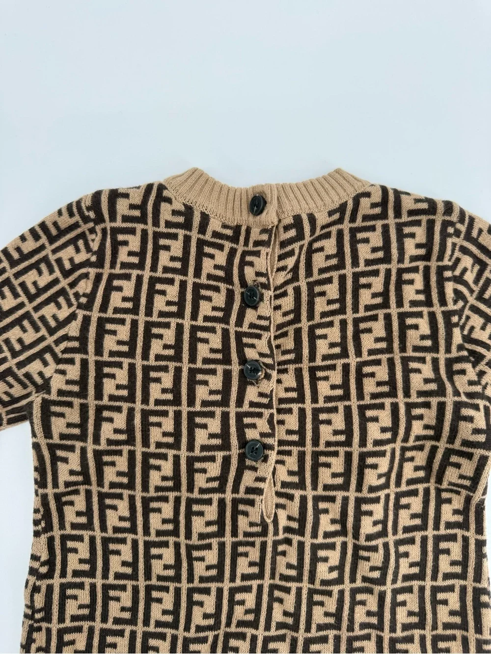 Fendi Brown and Black FF Logo Tobacco cotton and cashmere onesie